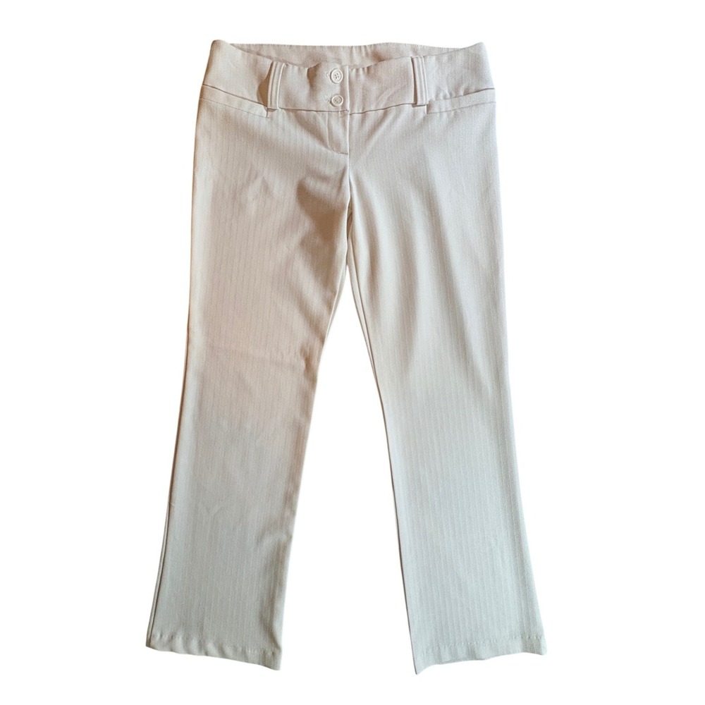 Deb Dress Pants Womens 13 Cream Herringbone Textured Stretch Bootcut Trousers